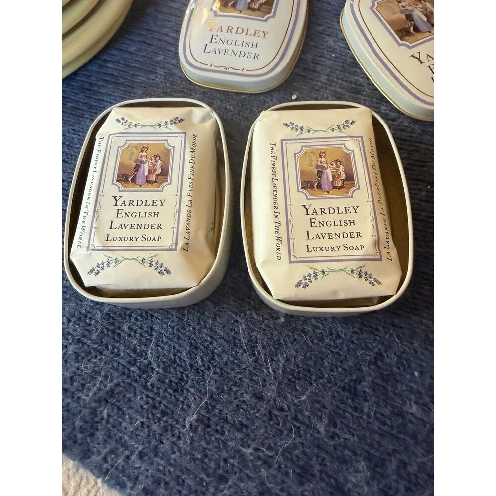Vtg Yardley of London English Lavender Bar Soap 3.5oz in Decorative Tin Set Of 2